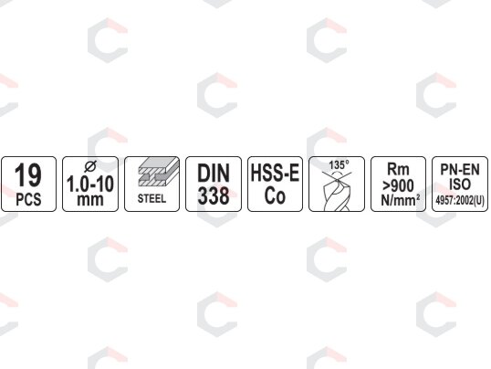 Grąžtų rinkinys | Cobalt-HSS | 1 - 10 mm | 19 vnt. (YT-41604) 2 Grąžtų rinkinys | Cobalt-HSS | 1 - 10 mm | 19 vnt. (YT-41604) 2