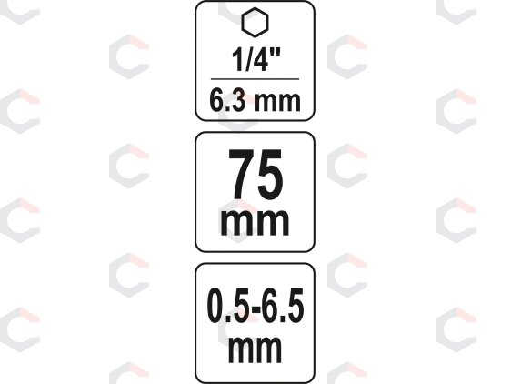 Griebtuvas grąžtams | 0.5-6.5 mm | su 1/4" (6.3mm) antgaliu (YT-04645) 3