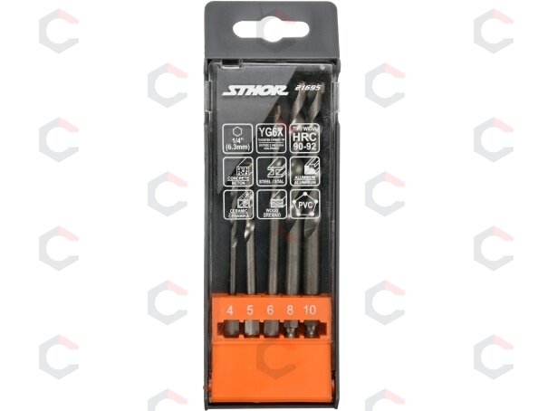Grąžtų rinkinys su Hex 6.3 mm (1/4") galu | universalūs | 4 - 10 mm | 5 vnt. (21695) 1 Grąžtų rinkinys su Hex 6.3 mm (1/4") galu | universalūs | 4 - 10 mm | 5 vnt. (21695) 1