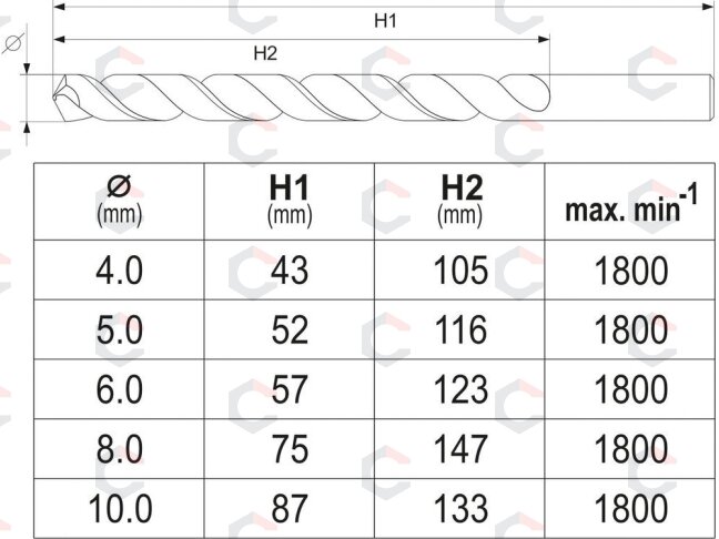 Grąžtai metalui | HSS 6542 | SDS PLUS | 4 - 10 mm | 5 vnt. (YT-40050) 4