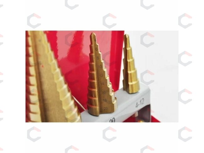 Grąžtai skylės (pa)platinimui pakopiniai | metalinė dėžutė | 4-32 mm | 3 vnt. (SK1631) 2
