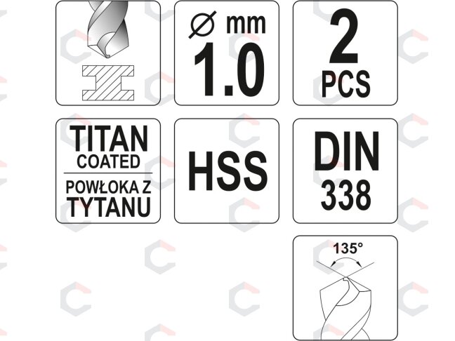 Grąžtas metalui HSS-TIN 1.0 mm, 2vnt. (YT-44630) 1 Grąžtas metalui HSS-TIN 1.0 mm, 2vnt. (YT-44630) 1