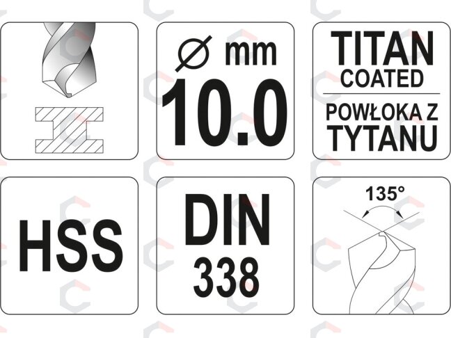 Grąžtas metalui HSS-TIN 10.0 mm (YT-44662) 1 Grąžtas metalui HSS-TIN 10.0 mm (YT-44662) 1