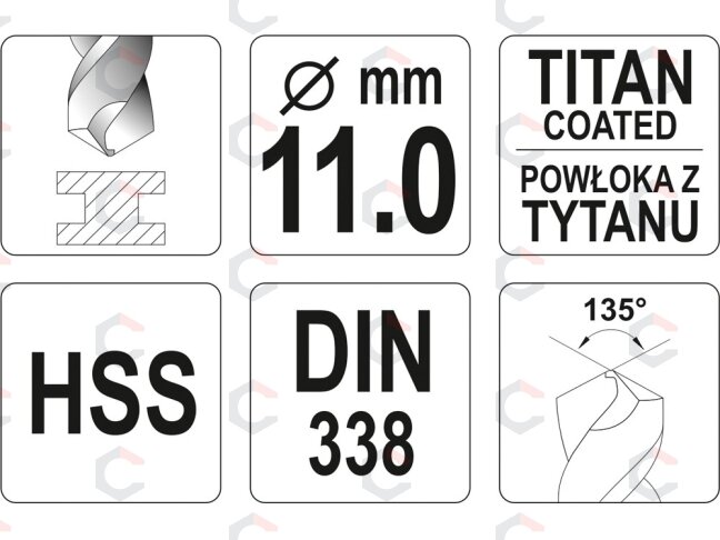 Grąžtas metalui HSS-TIN 11.0 mm (YT-44664) 1 Grąžtas metalui HSS-TIN 11.0 mm (YT-44664) 1