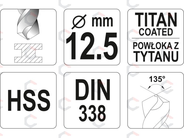 Grąžtas metalui HSS-TIN 12.5 mm (YT-44667) 1 Grąžtas metalui HSS-TIN 12.5 mm (YT-44667) 1