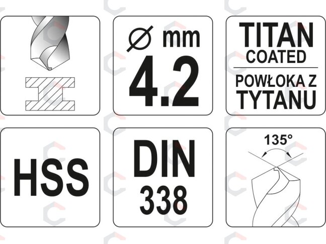 Grąžtas metalui HSS-TIN 4.5 mm (YT-44643) 1 Grąžtas metalui HSS-TIN 4.5 mm (YT-44643) 1