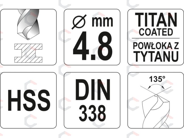 Grąžtas metalui HSS-TIN 5.0 mm (YT-44650) 1 Grąžtas metalui HSS-TIN 5.0 mm (YT-44650) 1