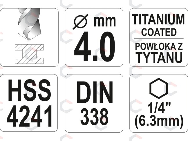 Grąžtas metalui su Hex 6.3 mm (1/4") galu HSS-TiN | 4.0 mm (YT-44757) 3 Grąžtas metalui su Hex 6.3 mm (1/4") galu HSS-TiN | 4.0 mm (YT-44757) 3