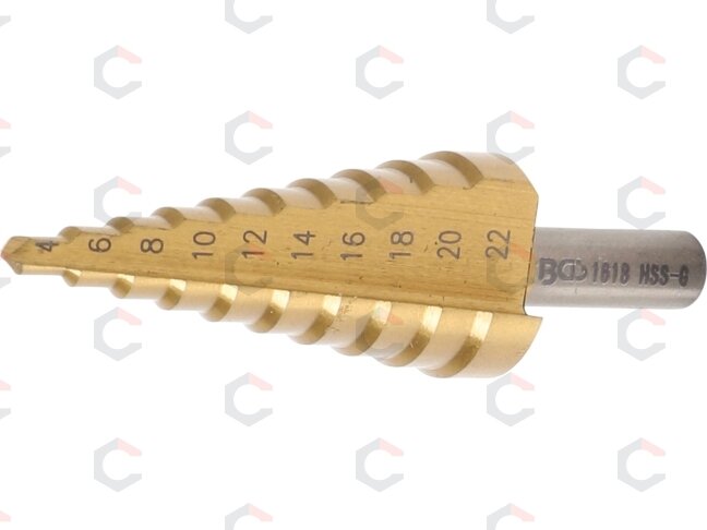 Grąžtas skylės (pa)platinimui pakopinis | Titano nitridas | Ø 4 - 22 mm (1618) Grąžtas skylės (pa)platinimui pakopinis | Titano nitridas | Ø 4 - 22 mm (1618)
