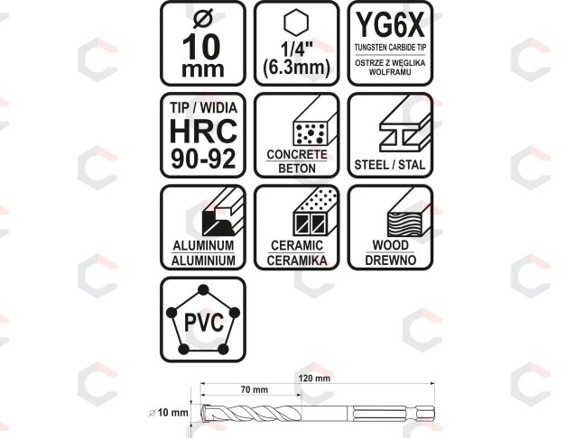 Grąžtas universalus su Hex 6.3 mm (1/4") galu | 10.0 mm (21691) 4