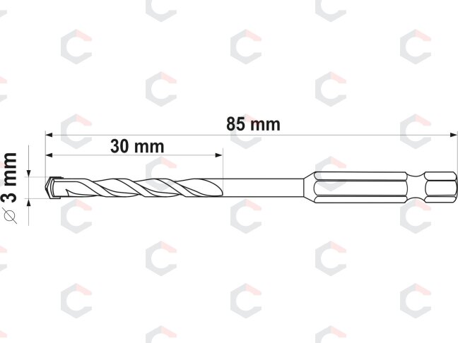Grąžtas universalus su Hex 6.3 mm (1/4") galu | 3.0 mm (YT-44780) 4 Grąžtas universalus su Hex 6.3 mm (1/4") galu | 3.0 mm (YT-44780) 4