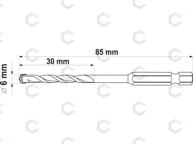 Grąžtas universalus su Hex 6.3 mm (1/4") galu | 6.0 mm (YT-44783) 3