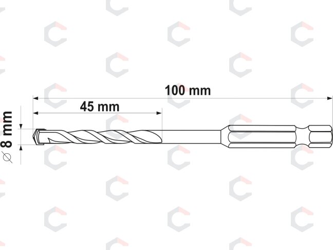 Grąžtas universalus su Hex 6.3 mm (1/4") galu | 8.0 mm (YT-44785) 2