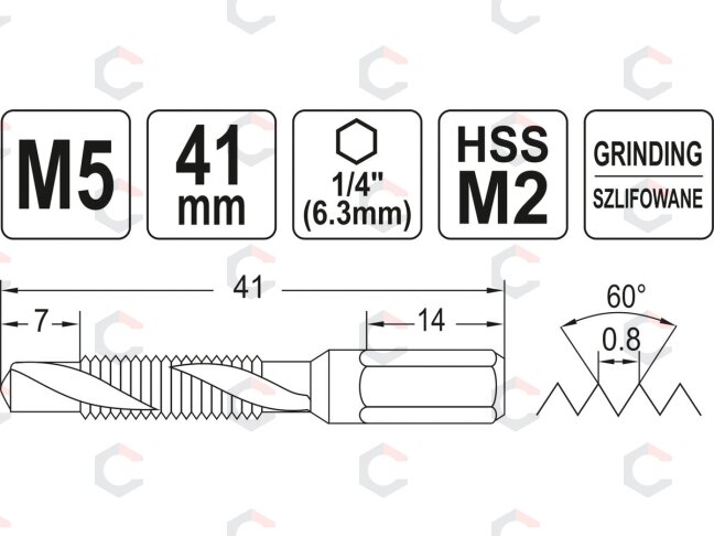 Grąžtas/sriegiklis | Hex | M5 (YT-44842) 3 Grąžtas/sriegiklis | Hex | M5 (YT-44842) 3