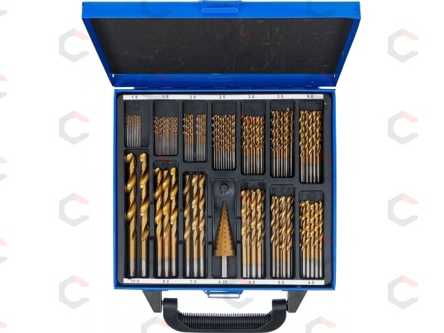Grąžtų ir pakopinės frezos rinkinys | HSS | titano nitridas | 1 - 10 mm | 119 vnt. (2009) 3 Grąžtų ir pakopinės frezos rinkinys | HSS | titano nitridas | 1 - 10 mm | 119 vnt. (2009) 3