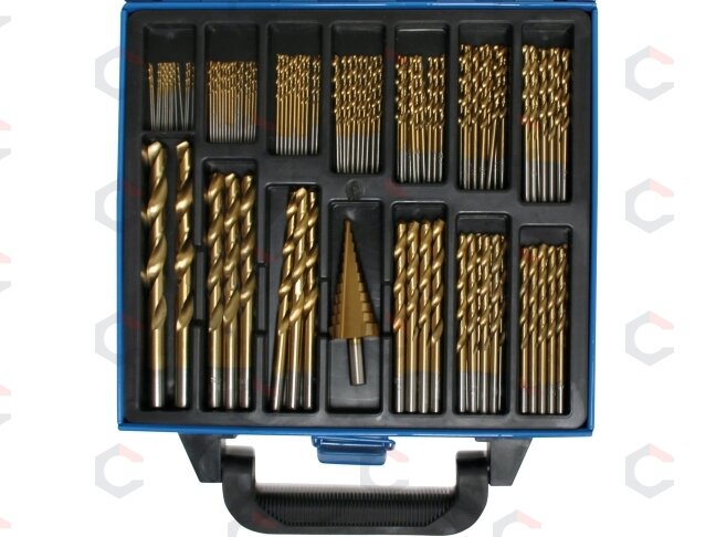 Grąžtų ir pakopinės frezos rinkinys | HSS | titano nitridas | 1 - 10 mm | 119 vnt. (2009) 6 Grąžtų ir pakopinės frezos rinkinys | HSS | titano nitridas | 1 - 10 mm | 119 vnt. (2009) 6