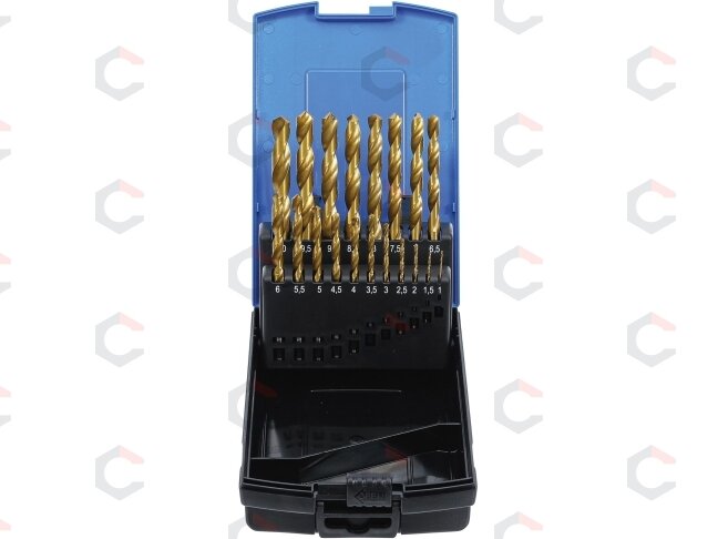 Grąžtų metalui rinkinys | HSS | titano nitridas | 1 - 10 mm | 19 vnt. (2013) 1 Grąžtų metalui rinkinys | HSS | titano nitridas | 1 - 10 mm | 19 vnt. (2013) 1