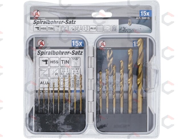 Grąžtų rinkinys | HSS | titano nitridas | 1.5 - 10 mm | 15 vnt. (50815) 2 Grąžtų rinkinys | HSS | titano nitridas | 1.5 - 10 mm | 15 vnt. (50815) 2