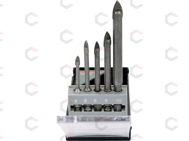 Grąžtų rinkinys stiklui ir keramikai | 6.3 mm (1/4") galu | 4-10 mm | 5 vnt. (21709) 1 Grąžtų rinkinys stiklui ir keramikai | 6.3 mm (1/4") galu | 4-10 mm | 5 vnt. (21709) 1