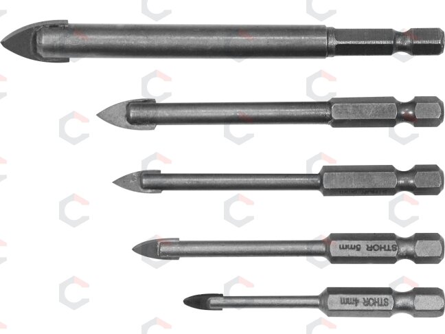 Grąžtų rinkinys stiklui ir keramikai | 6.3 mm (1/4") galu | 4-10 mm | 5 vnt. (21709) 2 Grąžtų rinkinys stiklui ir keramikai | 6.3 mm (1/4") galu | 4-10 mm | 5 vnt. (21709) 2