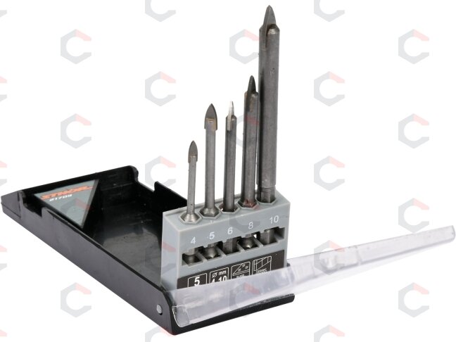 Grąžtų rinkinys stiklui ir keramikai | 6.3 mm (1/4") galu | 4-10 mm | 5 vnt. (21709) Grąžtų rinkinys stiklui ir keramikai | 6.3 mm (1/4") galu | 4-10 mm | 5 vnt. (21709)
