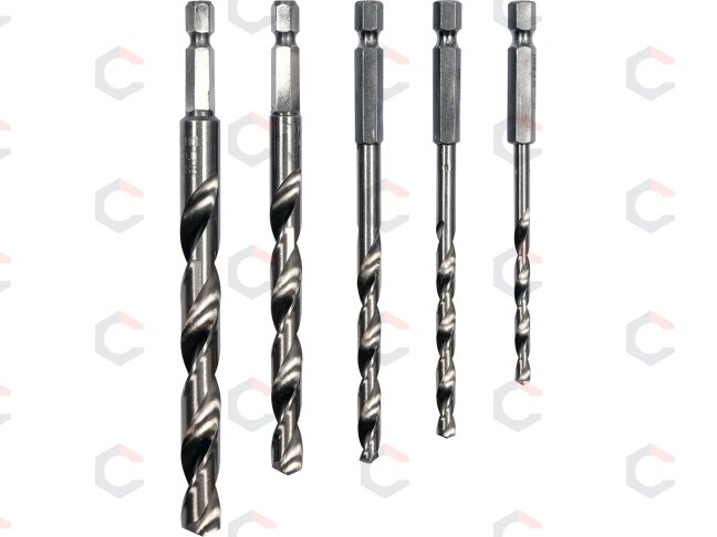 Grąžtų rinkinys su Hex 6.3 mm (1/4") galu | HSS 4241 | 4 - 10 mm | 5 vnt. (21650) Grąžtų rinkinys su Hex 6.3 mm (1/4") galu | HSS 4241 | 4 - 10 mm | 5 vnt. (21650)