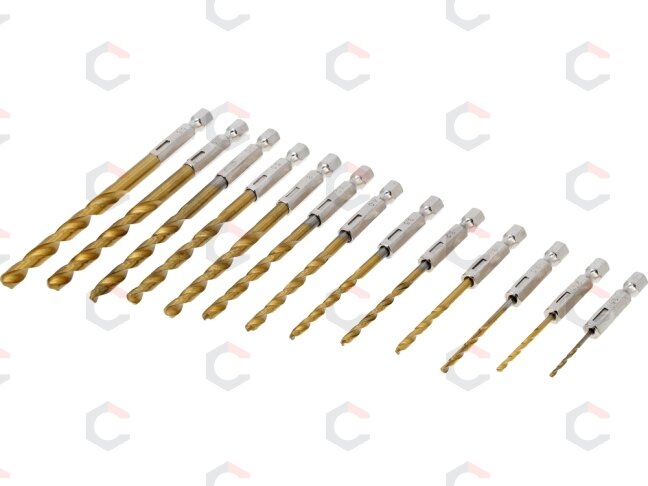 Spiralinių grąžtų rinkinys HSS su šešiakampiu kotu, 1,5–6,5 mm, 13 vnt. (21655) 1 Spiralinių grąžtų rinkinys HSS su šešiakampiu kotu, 1,5–6,5 mm, 13 vnt. (21655) 1