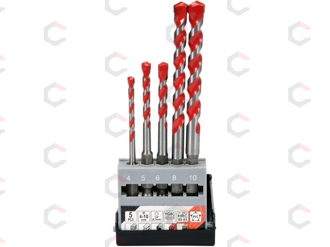 Grąžtų rinkinys su Hex 6.3 mm (1/4") galu | universalūs | 4 - 10 mm | 5 vnt. (YT-44789) 1