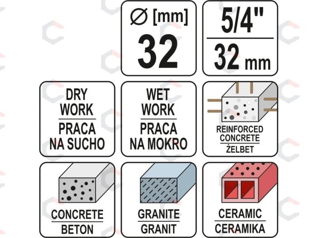 Gręžimo karūna | sausam ir šlapiam gręžimui | antgalis 1 1/4" | 430/32 mm (YT-60371) 2 Gręžimo karūna | sausam ir šlapiam gręžimui | antgalis 1 1/4" | 430/32 mm (YT-60371) 2
