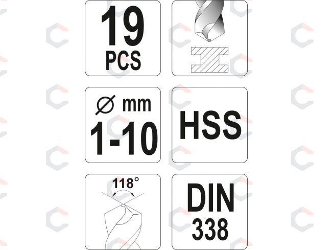 Grąžtų metalui rinkinys HSS DIN 338 19vnt. 1-10mm (YT-4462) 2 Grąžtų metalui rinkinys HSS DIN 338 19vnt. 1-10mm (YT-4462) 2
