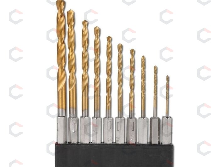Grąžtų rinkinys su Hex 6.3 mm (1/4") galu | titano nitridas | 1.5 - 6 mm | 10 vnt. (50801) 1 Grąžtų rinkinys su Hex 6.3 mm (1/4") galu | titano nitridas | 1.5 - 6 mm | 10 vnt. (50801) 1