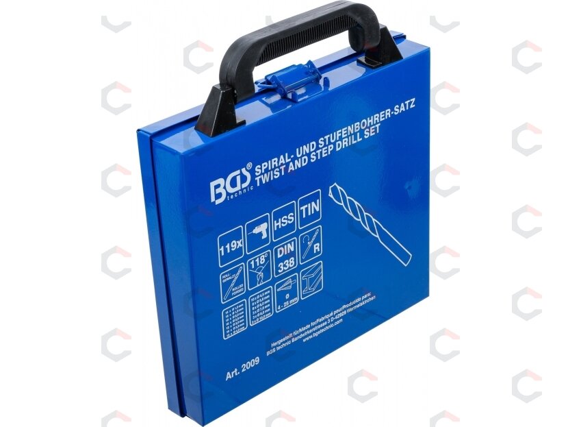 Grąžtų ir pakopinės frezos rinkinys | HSS | titano nitridas | 1 - 10 mm | 119 vnt. (2009) 4 Grąžtų ir pakopinės frezos rinkinys | HSS | titano nitridas | 1 - 10 mm | 119 vnt. (2009) 4