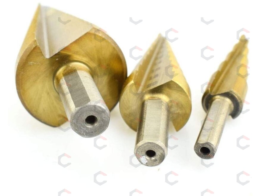 Pakopinių grąžtų rinkinys | titano danga | 4–32 mm | 3 vnt. (EB-4345) 3 Pakopinių grąžtų rinkinys | titano danga | 4–32 mm | 3 vnt. (EB-4345) 3