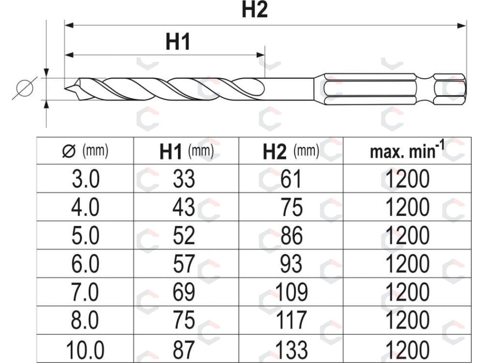 Grąžtų medžiui rinkinys | 1/4" antgalis | 3-10 mm | 7 vnt. (YT-33873) 3