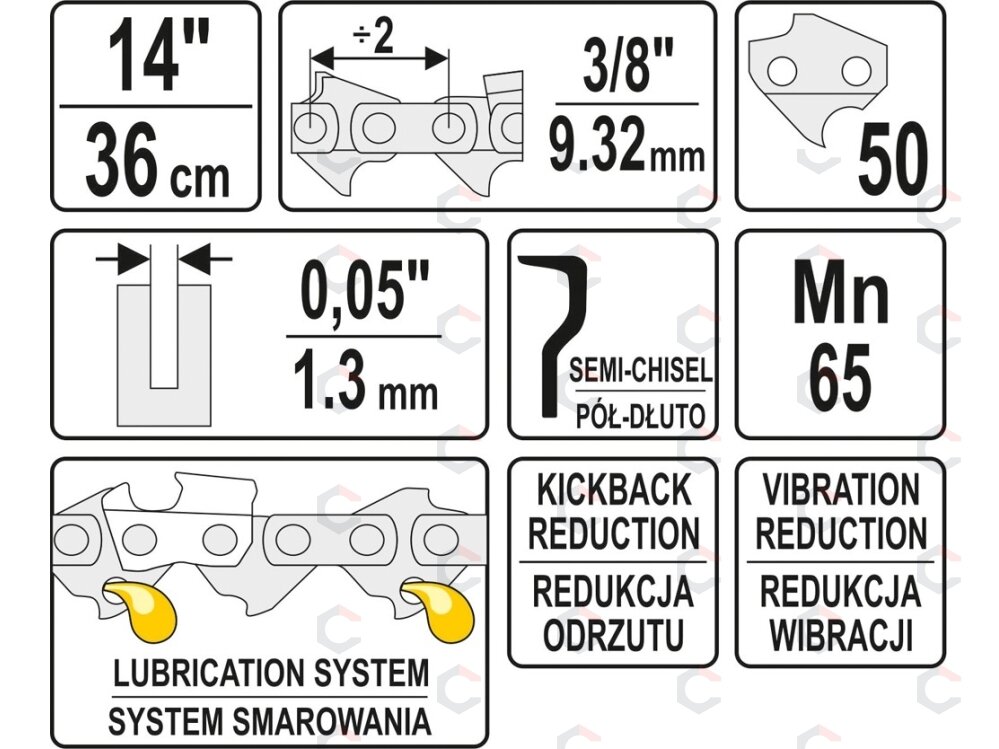 Grandinė pjūklui 14" 3/8" 0,05" 50 dantys (YT-84950) 2