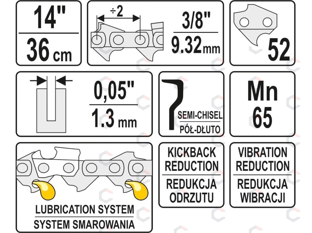 Grandinė pjūklui 14" 3/8" 0,05" 52 dantys (YT-84951) 2
