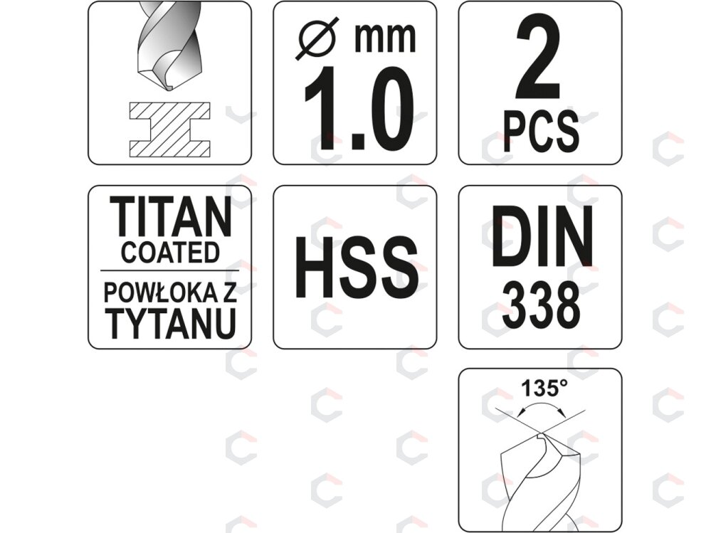 Grąžtas metalui HSS-TIN 1.0 mm, 2vnt. (YT-44630) 1 Grąžtas metalui HSS-TIN 1.0 mm, 2vnt. (YT-44630) 1