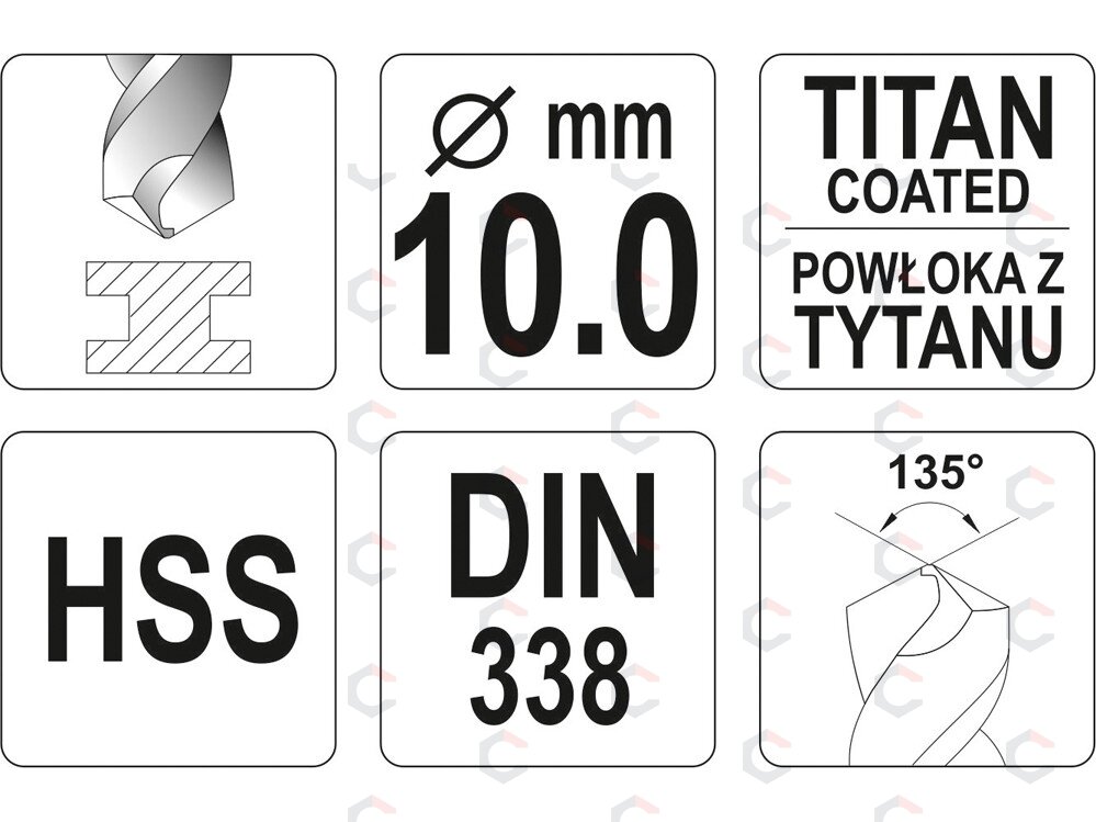 Grąžtas metalui HSS-TIN 10.0 mm (YT-44662) 1 Grąžtas metalui HSS-TIN 10.0 mm (YT-44662) 1
