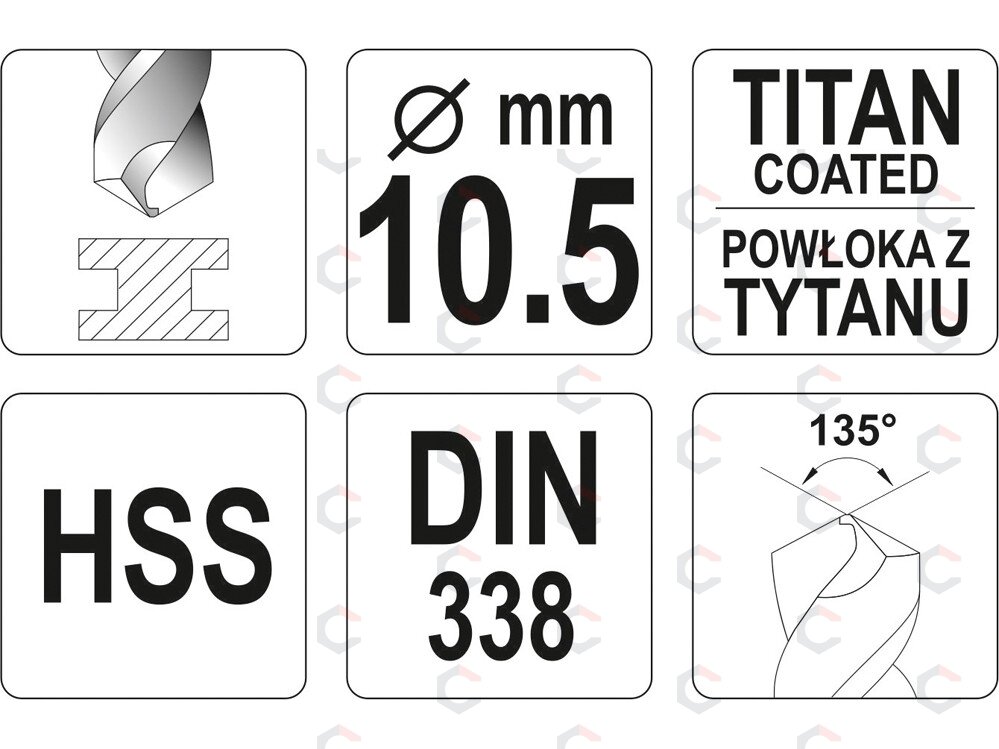 Grąžtas metalui HSS-TIN 10.5 mm (YT-44663) 1