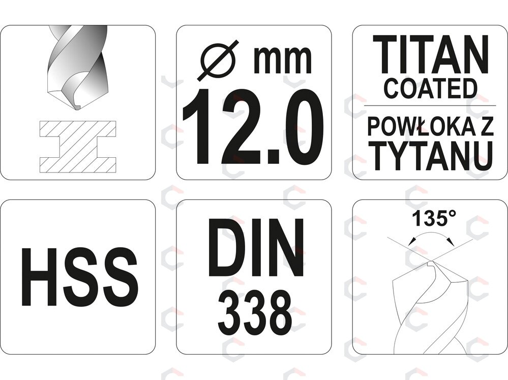 Grąžtas metalui HSS-TIN 12.0 mm (YT-44666) 1 Grąžtas metalui HSS-TIN 12.0 mm (YT-44666) 1