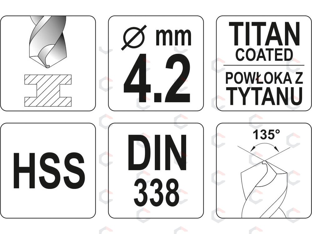 Grąžtas metalui HSS-TIN 4.5 mm (YT-44643) 1 Grąžtas metalui HSS-TIN 4.5 mm (YT-44643) 1