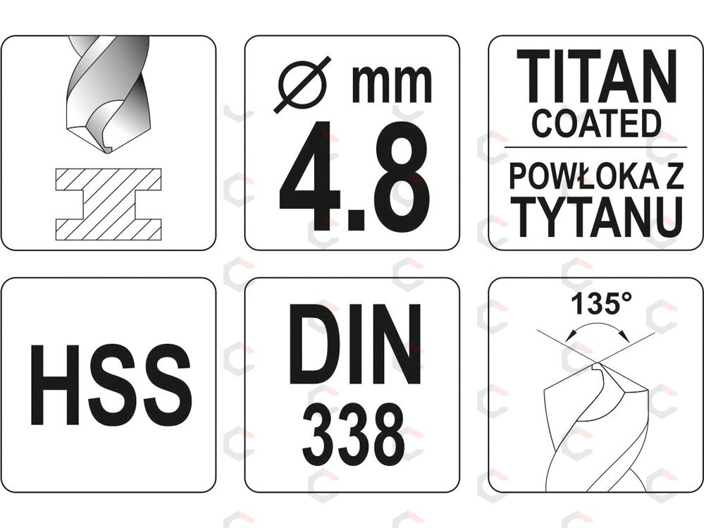 Grąžtas metalui HSS-TIN 5.2 mm (YT-44652) 1