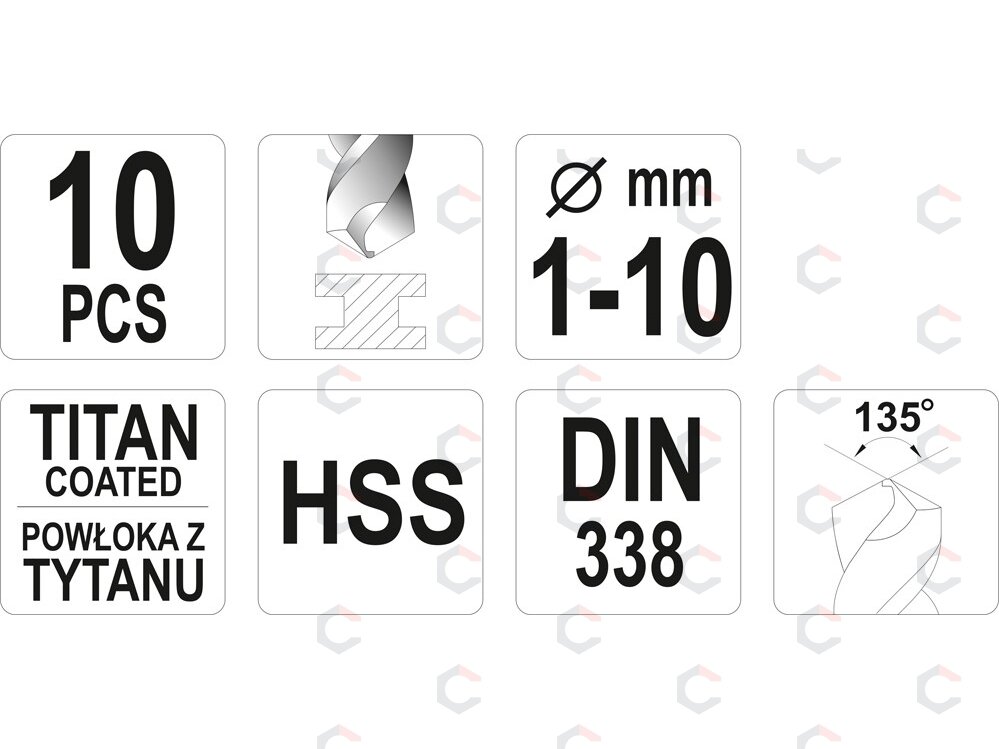 Grąžtų rinkinys | HSS-Titan | 1 - 10 mm | 10 vnt. (YT-44674) 2 Grąžtų rinkinys | HSS-Titan | 1 - 10 mm | 10 vnt. (YT-44674) 2