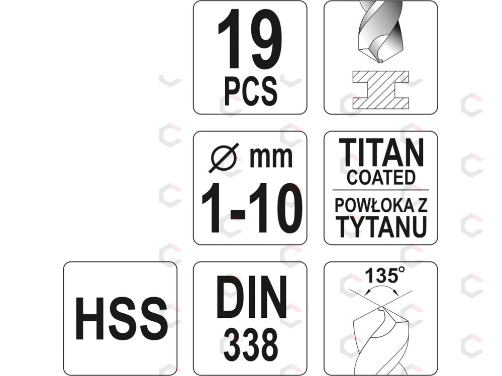 Grąžtų rinkinys | HSS-Titan | 1 - 10 mm | 19 vnt. (YT-44675) 2 Grąžtų rinkinys | HSS-Titan | 1 - 10 mm | 19 vnt. (YT-44675) 2