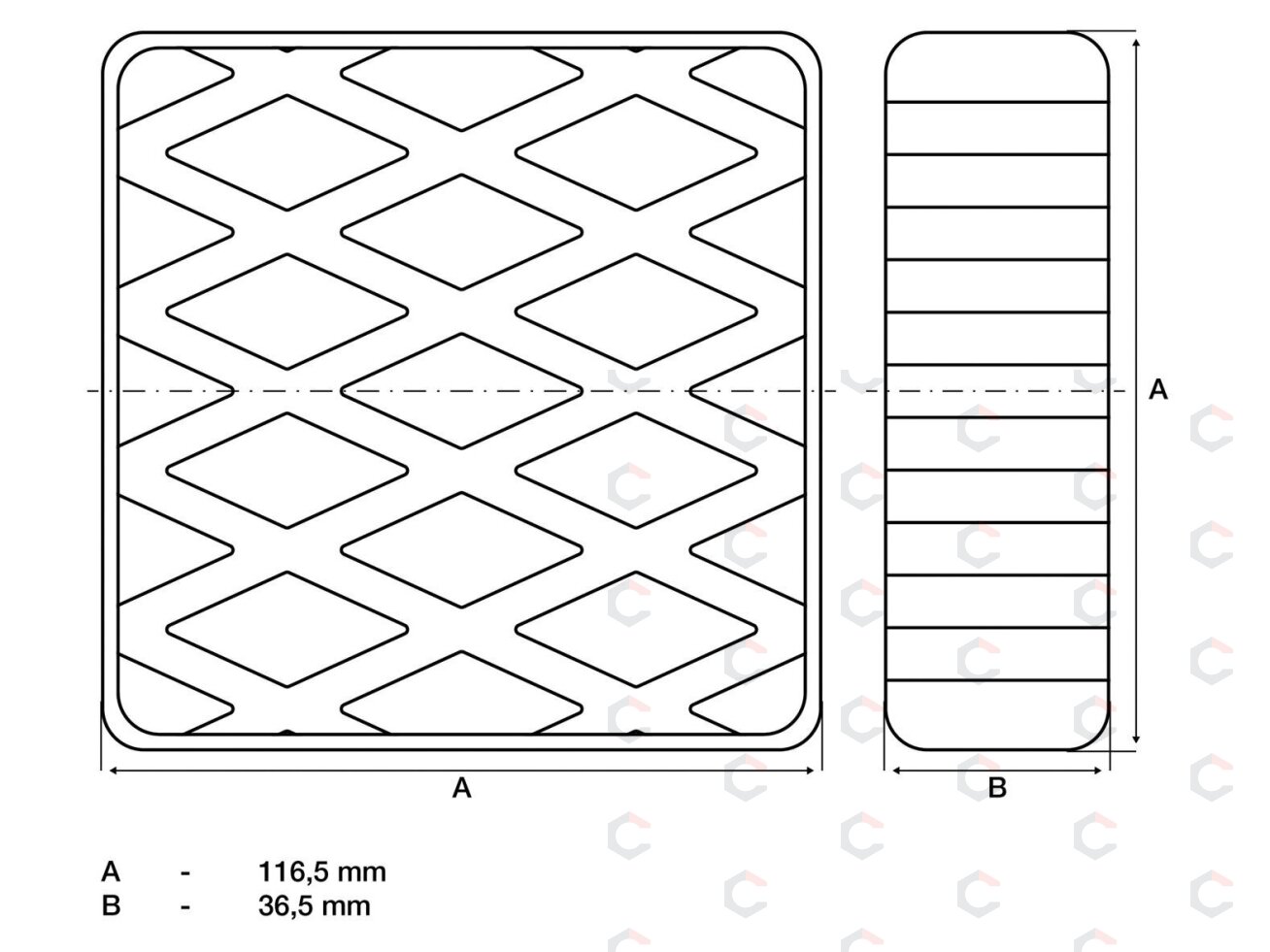Guminis padas | auto keltuvams | 116.5 x 116.5 x 36.5 mm (7037) 1 Guminis padas | auto keltuvams | 116.5 x 116.5 x 36.5 mm (7037) 1