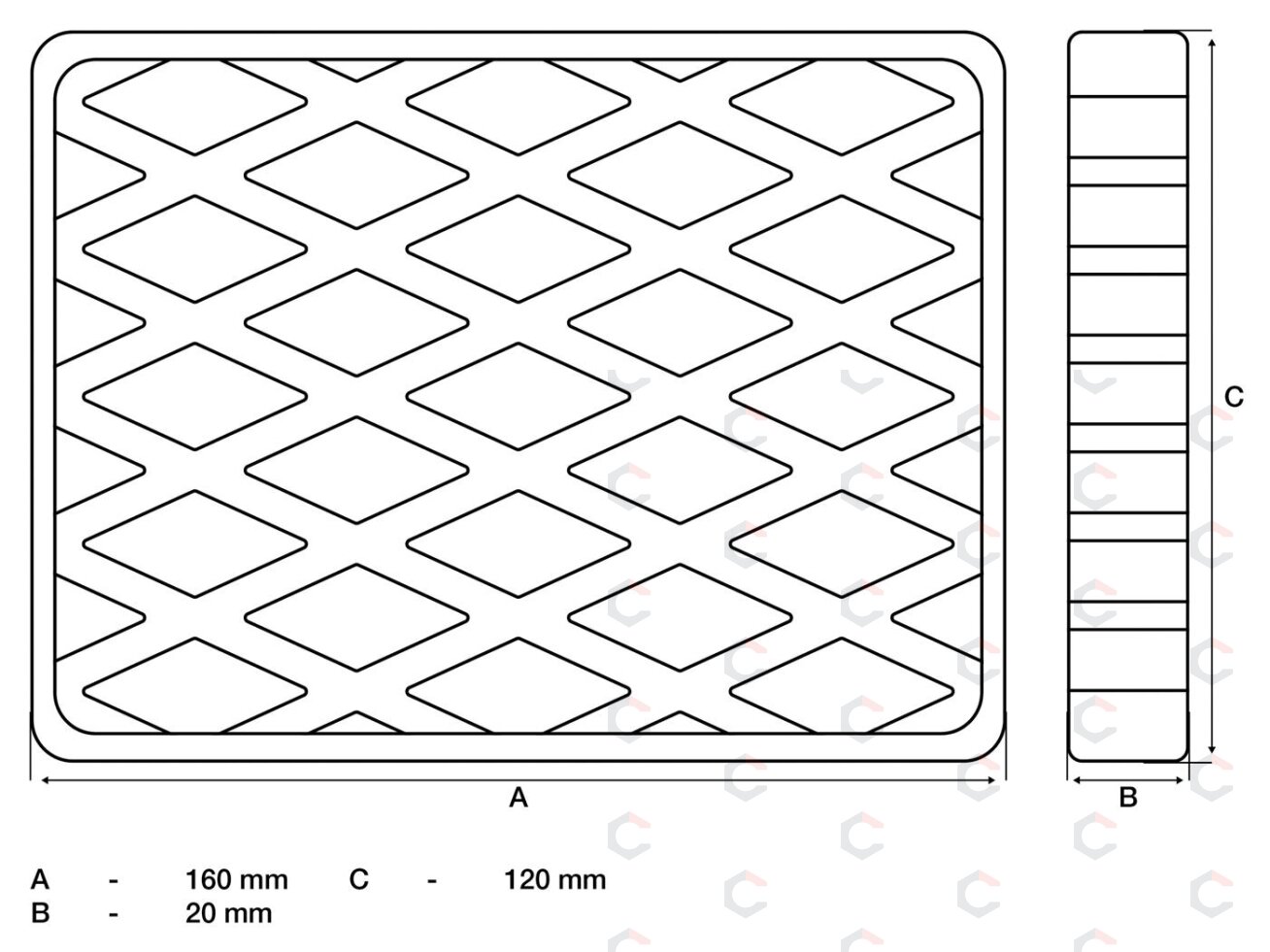 Guminis padas | auto keltuvams | 160 x 120 x 20 mm (7036) 1