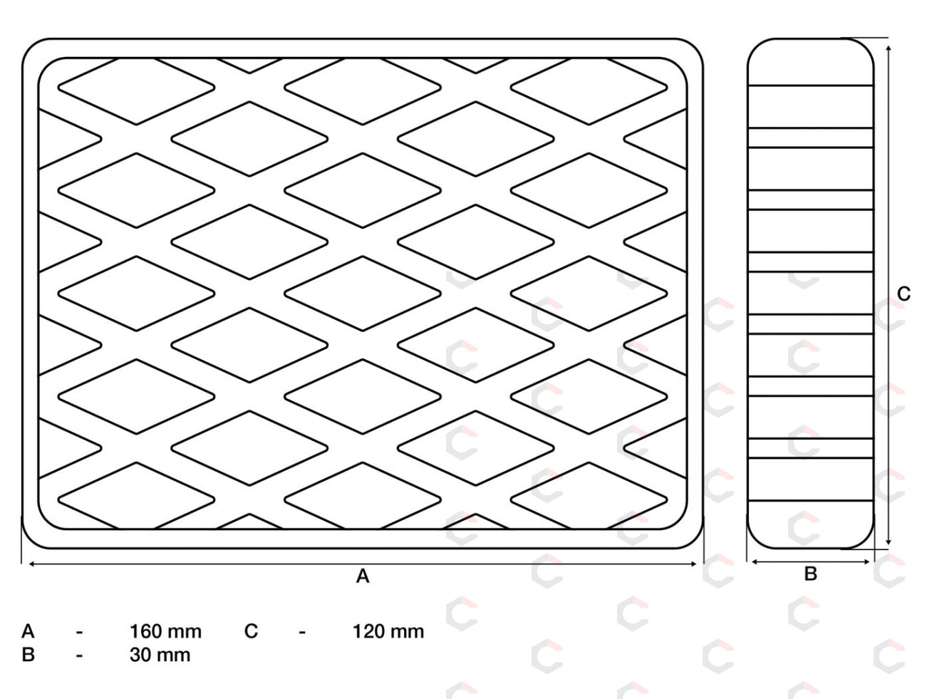 Guminis padas | auto keltuvams | 160 x 120 x 30 mm (7006) 1 Guminis padas | auto keltuvams | 160 x 120 x 30 mm (7006) 1