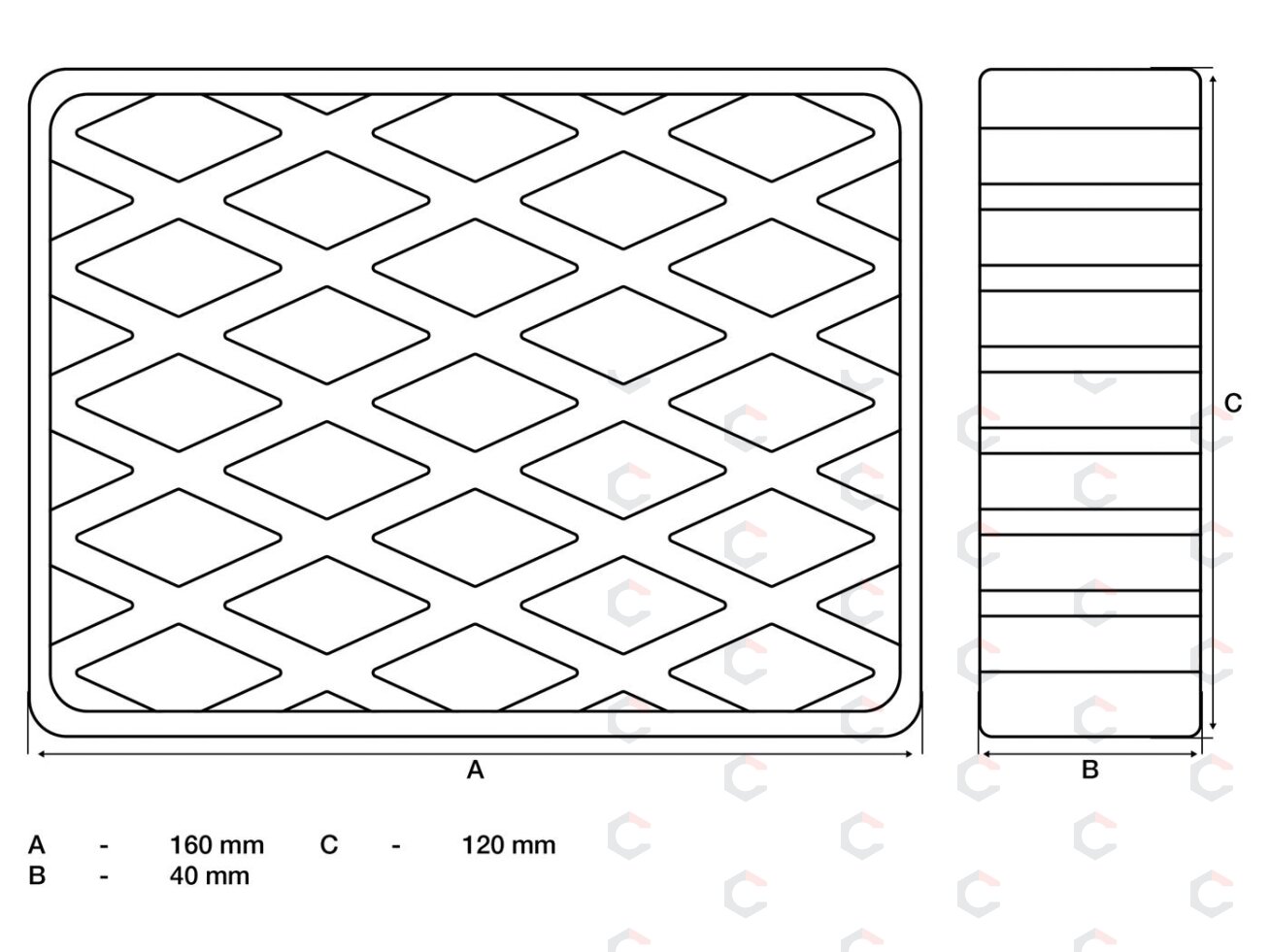 Guminis padas | auto keltuvams | 160 x 120 x 40 mm (7007) 1 Guminis padas | auto keltuvams | 160 x 120 x 40 mm (7007) 1