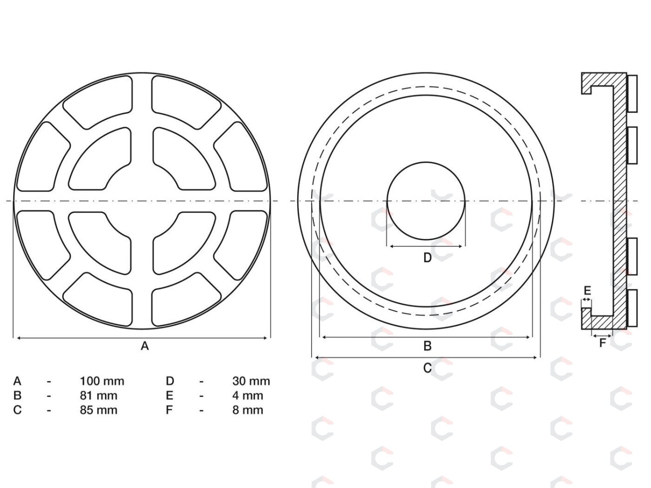 Guminis padas | auto keltuvams | Ø 100 mm (7042) Guminis padas | auto keltuvams | Ø 100 mm (7042)