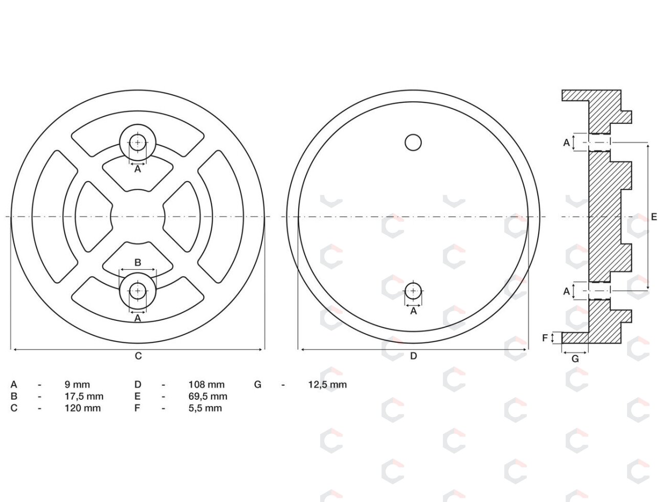 Guminis padas | auto keltuvams | Ø 120 mm (7049) 1 Guminis padas | auto keltuvams | Ø 120 mm (7049) 1